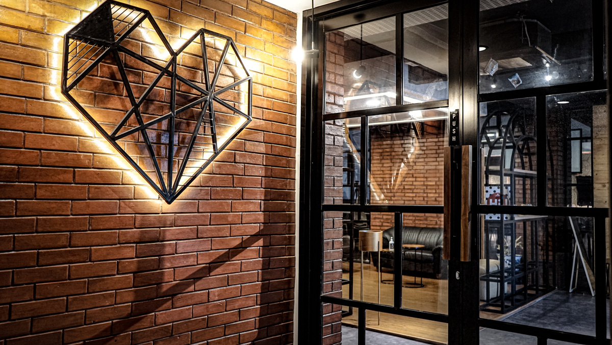 Heart Space 2.0 glass entrance and illuminated heart feature