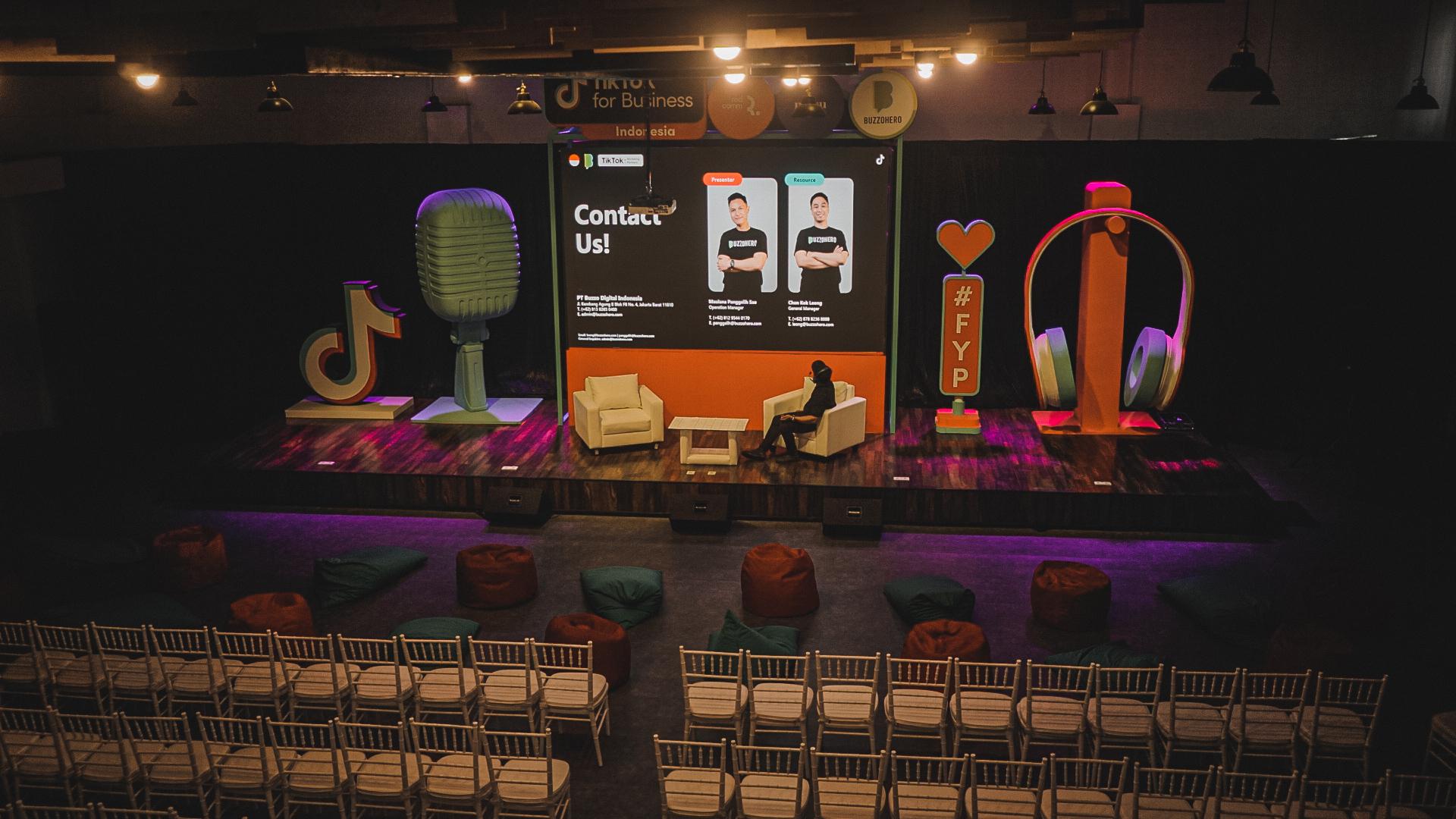 TikTok for Business branded talk-show stage at Heart Space 2.0
